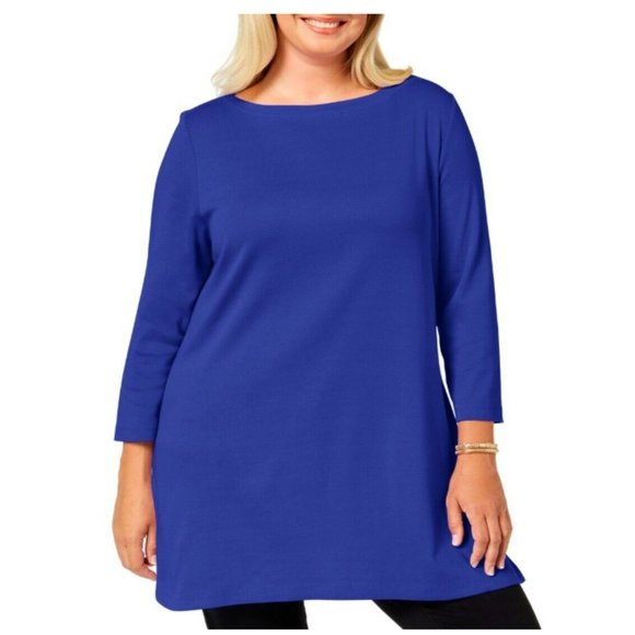 Karen Scott Tops - NWT Karen Scott Macy's Tunic Boat Neck Blue 0X